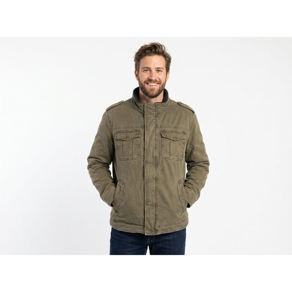 Levi's Mens XXL Washed Cotton Military Field Jacket Sherpa Lined Olive Green